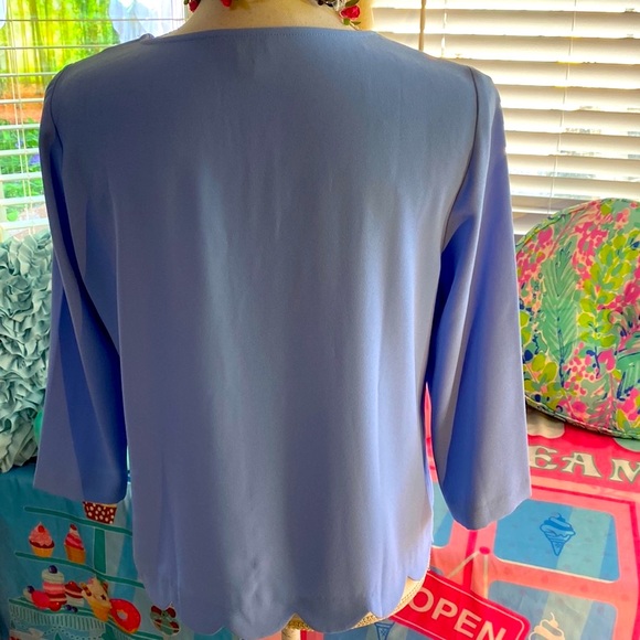 Talbots light blue almost periwinkle top with lace up tie front - Picture 5 of 8